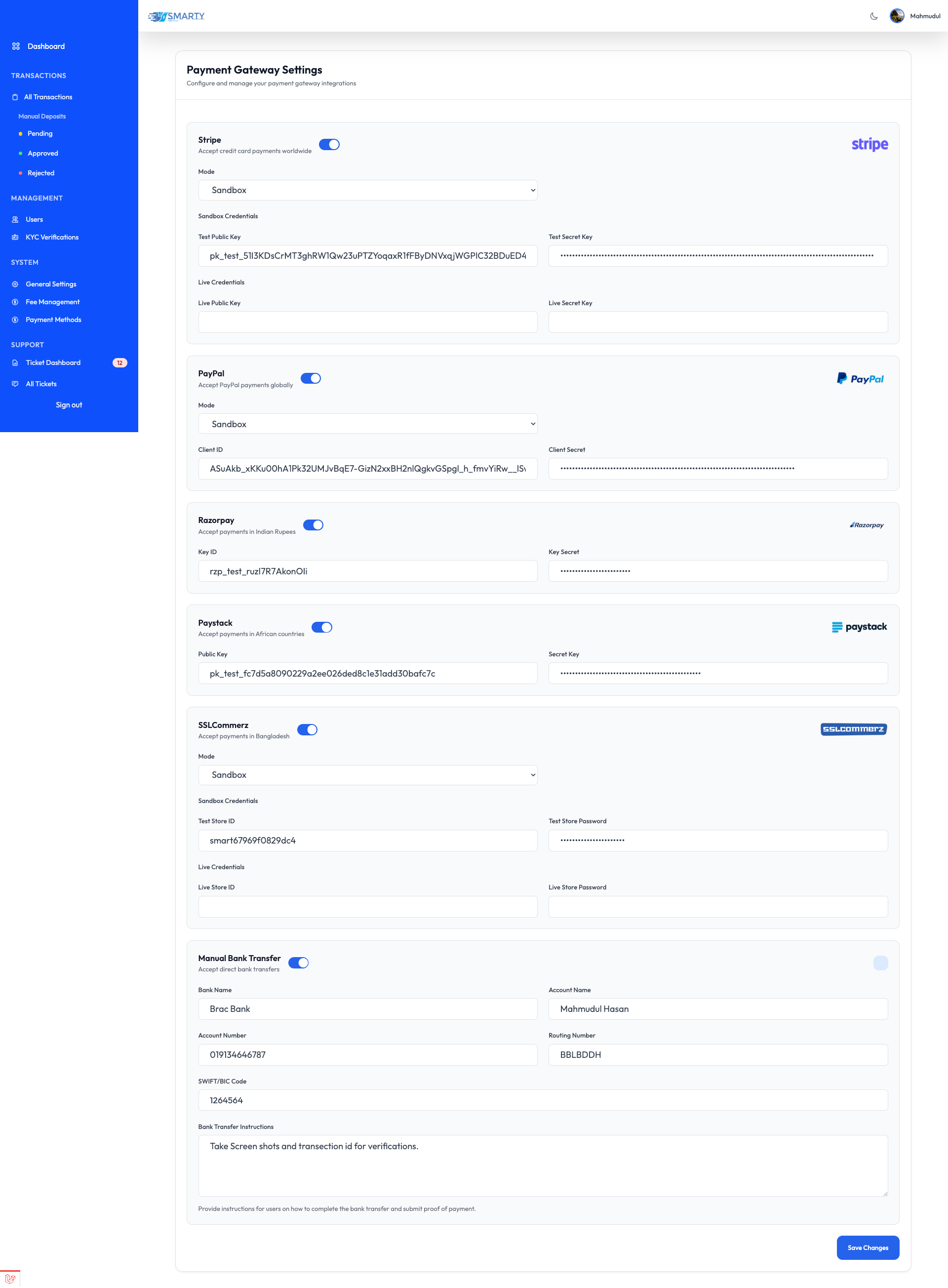 Payment Gateway Settings